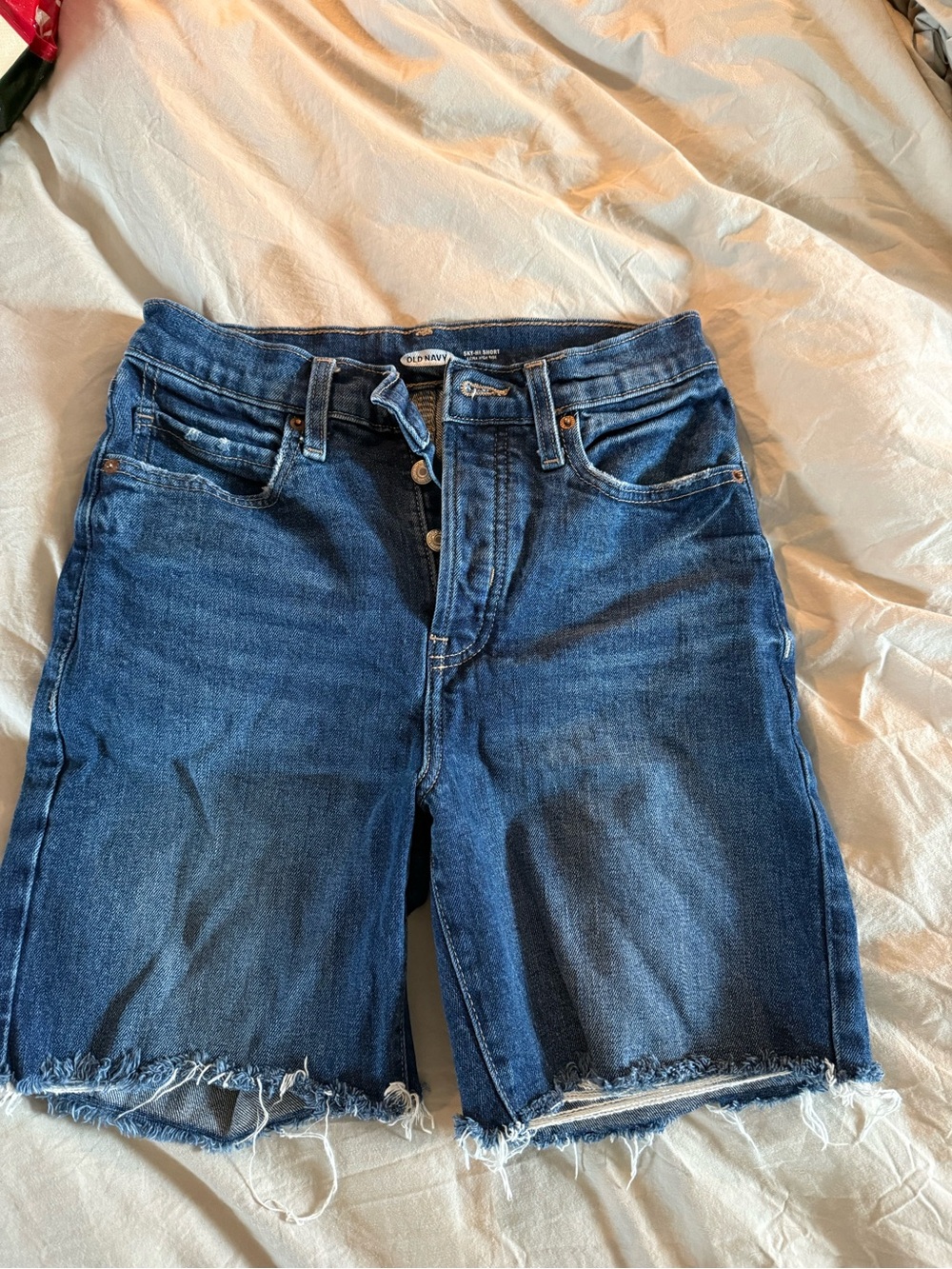 Old Navy Blue Denim Frayed Hem Mid-Length Shorts